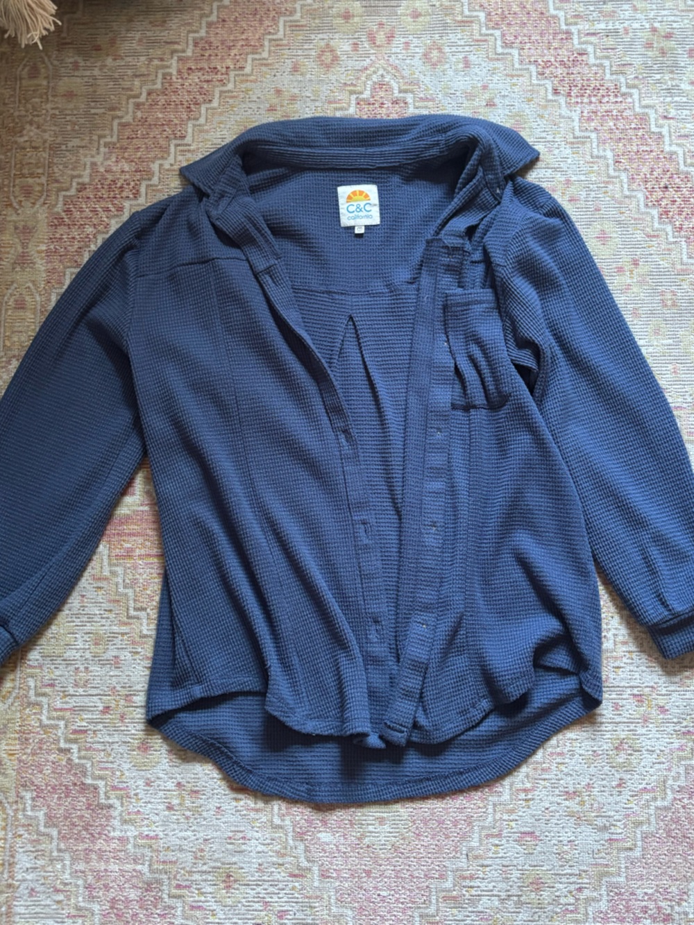 C&C California Navy Waffle Knit Zip Hoodie